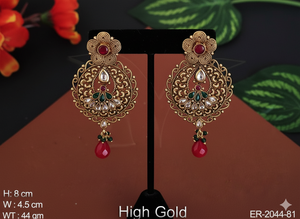 Elegantes pendientes tradicionales de Polki de 6,5 cm y 23gm, perfectos para ropa de novia, bodas y trajes étnicos - Product Image 2