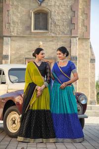 DERNIÈRE COULEUR CIEL DOUX GEORGETTE RICHE FOIL TRAVAIL LEHENGA CHOLI AVEC DUPATTA - Product Image 5