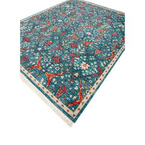 Alfombra de Lana Azul Anudada a Mano Far East Spr-1506, Alfombra Grande con Patrón Floral para Sala de Estar, para Adolescentes y Decoración de Pasillos - Product Image 2