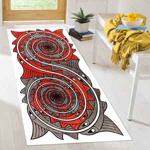 Tapis de couloir Mandala Tribal : Tapis d'appoint bohème rouge et gris, avec poils doux - Product Image 2