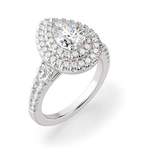 Anillo de compromiso de doble halo de diamante de corte pera para mujer - Product Image 1