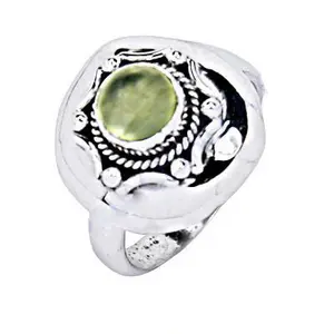 Women's Fashionable Statement <b>Ring</b> 925 Silver with <b>Green</b> Gemstone Gold Rhodium Plated Oval Cut Diamond Inlay Trendy 18K Plating - Product Image 1