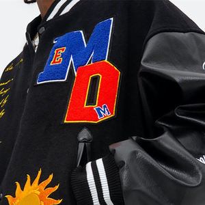 OEM personalizado chaqueta de lana Varsity de los hombres de estilo de calle de gran tamaño Bomber bordado Chenille Logo Stand Collar Patchwork Diseño - Product Image 5