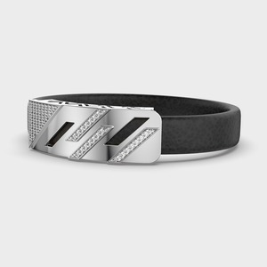 IGI Certified Lab Grown Round Diamond Geometric Leather Bracelet for <b>Men</b> in Solid 925 Sterling Silver - Product Image 3