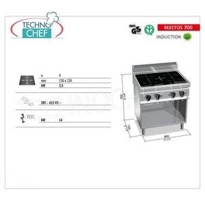 Cuisinière électrique à induction 4 zones sur meuble ouvert, Kw.14,00 - Product Image 4