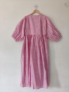 Mini vestido informal de verano Handloom estampado floral rayas cuello profundo con cuerda más cerca vestido largo Midi tamaño - Product Image 6