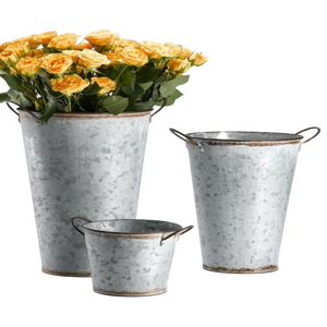 Cubo de maceta de Metal blanco moderno con decoración galvanizada, florero de jardín interior con mango de granja para decoración del hogar - Product Image 4
