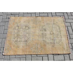 Vintage 2.9x4.2 ft Rug, Small Turkish Rug, <b>Brown</b> Striped <b>Wool</b> Rug - Product Image 3