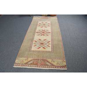 Vintage Turkish Rug, 3.6x8.1 ft Area Rug, <b>Brown</b> Red Southwestern <b>Wool</b> Rug - Product Image 3