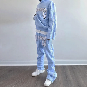 Pullover Heavyweight Hoodies Flared Joggers Chándal Unisex Pantalones de chándal Conjuntos Chándal Hombres Trajes Conjunto Tira lateral Cremallera - Product Image 2