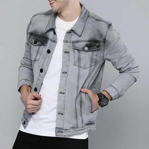 Blouson en jean d'hiver pour homme 100 % coton respirant écologique chauffant coupe-vent décontracté streetwear avec logo frontal léger et décontracté - Product Image 1