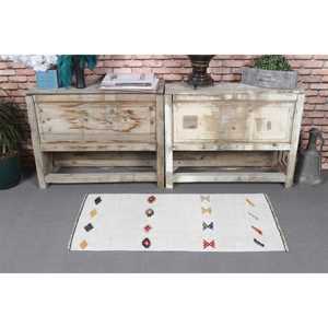 Petit tapis turc vintage 1,8x3,5 pi (55x108 cm), tapis kilim blanc uni - Product Image 2