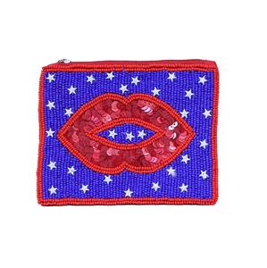 Artisan Handmade Beaded Coin Pouches <b>Small</b> Zipper <b>Purses</b> in Lip Shapes America Day Decorative Wholesale Bags in 2025 - Product Image 4