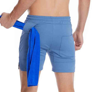 Personalizado elástico 100% algodón gimnasio Fitness sudor pantalones cortos cintura media patrón sólido tablero pantalones cortos bolsillos transpirable entrenamiento Casual - Product Image 2