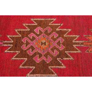 Turkish <b>Runner</b> Rug 3.2x11.3 ft, <b>Red</b> Orange Patchwork Rug Wool - Product Image 5