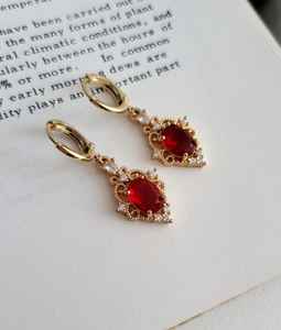 Pendientes de Plata de Ley 925 con Baño de Oro de 14k, Gema de Rubí Rojo Natural de Corte Ovalado, con Dijes Colgantes de Filigrana Vintage - Product Image 5