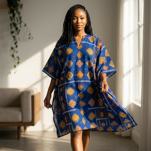 Robe personnalisée pour femme en coton et lin respirant, brodée, col en V, pour le bureau ou les occasions décontractées - Product Image 2