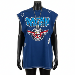 Camiseta sin Mangas para Mujer, Estilo Urbano, Tela de Poliéster Suave de Primera Calidad, Estilo con Paneles Laterales en Tono Azul, Logotipo Personalizado, Camisetas de Algodón para Mujer - Product Image 6