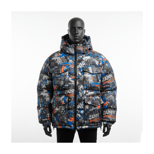 Fashion Men Puffer <b>Jacket</b> Premium Resistant Polyester Fabric City <b>Pattern</b> Black Blue Orange Custom Logo Puffer <b>Jacket</b> for man - Product Image 1