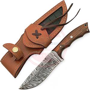 Couteau damas pour la chasse \ couteau de chasse à lame fixe avec gaine \ couteaux en acier damas avec manche en bois - Product Image 2