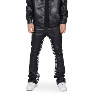 Pantalones de piel sintética para hombre ajustados brillantes con bordado de entrepierna personalizado OEM pantalones acampanados apilados de cuero para hombre Pantalones de cuero personalizados para hombre - Product Image 5