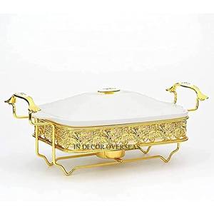 Recién llegado Único chapado en oro Flores Diseñador Acero inoxidable Plata Brillante Pulido Chafing Dish Buffet Set para Catering - Product Image 2