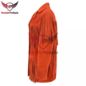 Womens Real Rust Suede Leather <b>Jacket</b> Fringe Tassels Lapel Sheepskin Orange <b>Western</b> Cowgirl Coat Custom Winter Outerwear - Product Image 4