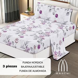 Juego de Funda Nórdica Floral Moderna de 3 Piezas 100% Poliéster con Sábana Ajustable y Funda de Almohada, Accesorio de Ropa de Cama de Lujo 100TC - Product Image 2