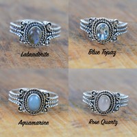 Solide 925 argent Sterling plaqué pierre précieuse naturelle en gros en vrac Lot ovale lunette réglage anneau à la main bijoux de mode femmes