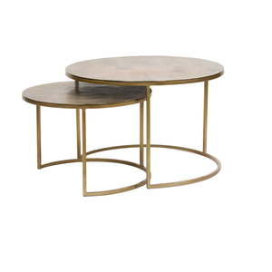 Juego de mesa de centro Europea redonda de metal, mesa central redonda de baja altura con acabado dorado para muebles de sala de estar y dormitorio - Product Image 2