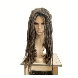 Perruque longue en dreadlocks pour hommes, synthétique, noire, avec <span class=keywords><strong>bonnet</strong></span> en maille élastique transparente, densité 250%, dreadlocks droites, tressage au crochet, mi-longue - Product Image 4