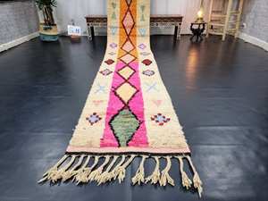 Top Stunning Vibrant Boujaad Runner Rug Azilal <b>Pink</b> And Orange Geometric Hand Knotted Carpet <b>Wool</b> Rug At Wholesale Price - Product Image 3