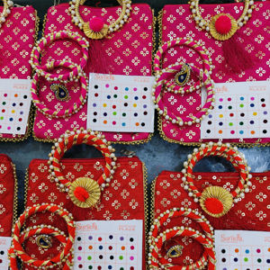 Indian Women's Gota Work Print Designer Handbag Cotton Lined Shoulder Bag for <b>Wedding</b> Favor or Return Gifts - Product Image 1