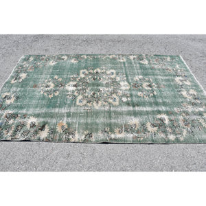 Alfombra turca Vintage de 5,3x8,5 pies, diseño de retales de lana verde Beige, látex para el hogar, mesita de noche, pasillo Rectangular, Tabriz - Product Image 4