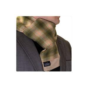 Bufanda de doble cara a cuadros verde beige naranja - Product Image 1