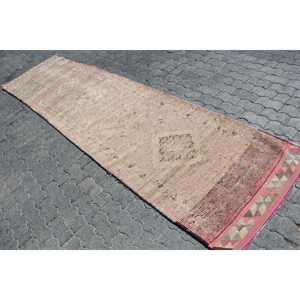 Tapis vintage Herki 3x11,8 pieds, tapis turc en laine camouflage rouge - Product Image 2