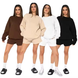 ชุดวอร์มผ้าฟลีซสองชิ้นสำหรับผู้ชายและผู้หญิงกางเกงขาสั้นขนาดใหญ่พิเศษสำหรับฤดูหนาวออกแบบโลโก้ได้ตามต้องการ - Product Image 1