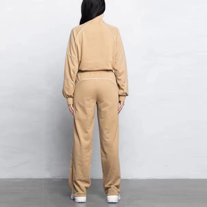 Pantalon large personnalisé décontracté Street Wear 100% coton survêtement chemise courte et pantalon droit ensemble deux pièces pour femmes - Product Image 3