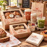AT PACK Ensemble d'emballages personnalisés pour boulangerie à emporter avec sacs en papier, boîtes à gâteaux, gobelets à café, papier d'emballage et fournitures à emporter pour café
