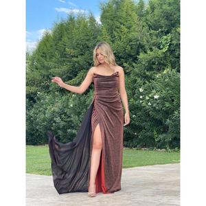 Vestito da sera a rete drappeggiato petto con mantello laterale e spacco con cappa 8088 - Product Image 4