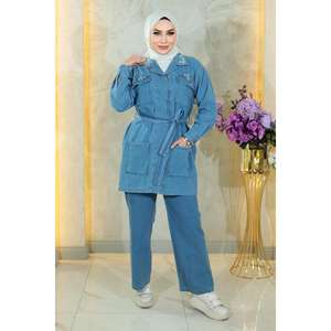 Conjunto Casual de 2 Piezas TakmStone, Shorts de Mezclilla con Cinturón Detallado, Largo Midi por Encima de la Rodilla, 100% Algodón, Cuello Redondo - Product Image 1