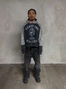 Sweat à capuche personnalisé avec logo pour homme, poids lourd, 100% imprimé, manches à panneaux, streetwear, style hip-hop, tissage au crochet pour le printemps - Product Image 3