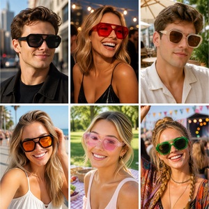 Lunettes de soleil tendance à double pont, protection UV, monture légère en PC, style carré - Product Image 6