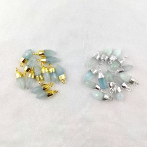 13x5mm Aigue-marine naturelle à facettes pendentifs à breloque en cristal plaqué or énergie de guérison pour la fabrication de bijoux en cuivre - Product Image 1