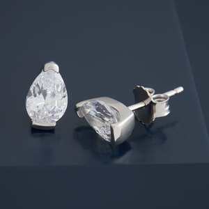 Boucles d'oreilles clous goutte d'eau en or 14K avec diamants taille émeraude et taille poire en argent 925 sertis clos, bijoux tendance en or rose - 180612 - Product Image 4