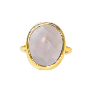 Natural Rose Quartz Oval Shape Gemstone Size18x14mm Gold Vermeil 925 Sterling Silver Bezel Set Ring Natural Healing Crystal Ring