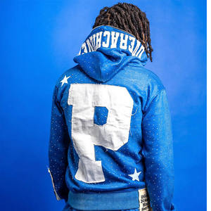 Rhinestone Zipper Tracksuits for Men Distressed Embroidery Tracksuits Flare Hooodie and Pants Sets Rhinestone Zip up Tracksuit - Product Image 4