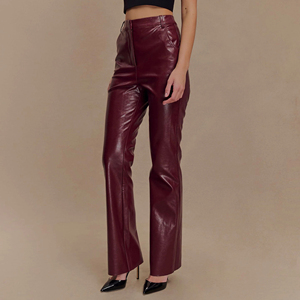 Pantalon en cuir pour femme, conception et logo personnalisés OEM, taille mi-haute, style streetwear pour l'hiver, devant plat, fabriqué au Pakistan 2026 - Product Image 5