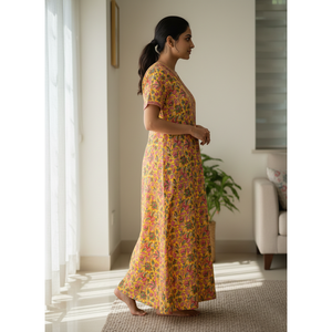 Vestido de Dormir 100% Algodón con Estampado Jaal Hecho a Mano, Camisón Suave Tejido con Diseño Floral y Cierre de Botones, Talla 3XL para Damas de Honor - Product Image 2