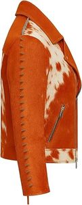 Chaqueta de Motociclista de Cuero Vacuno con Tachuelas Unisex, Chaqueta de Motociclista de Cuero Auténtico con Mangas con Tachuelas y Cremallera Asimétrica para Hombre - Product Image 2